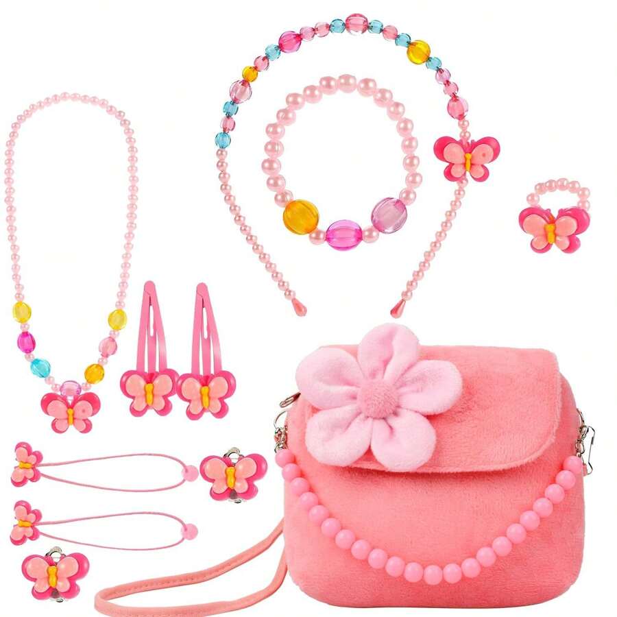 10 Piezas De Accesorios De Mariposa Y 1 Pieza De Conjunto De Bolsa Infantil De Flor 3d: ¡un Regalo Perfecto Para Niñas!