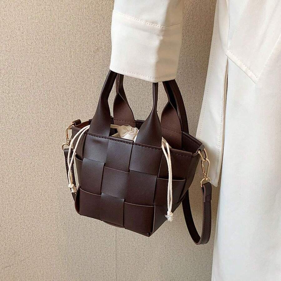 Bolso de cuadros tejido Nuevo diseñador Bolso de hombro de moda de piel de PU para mujer Bolso de señora