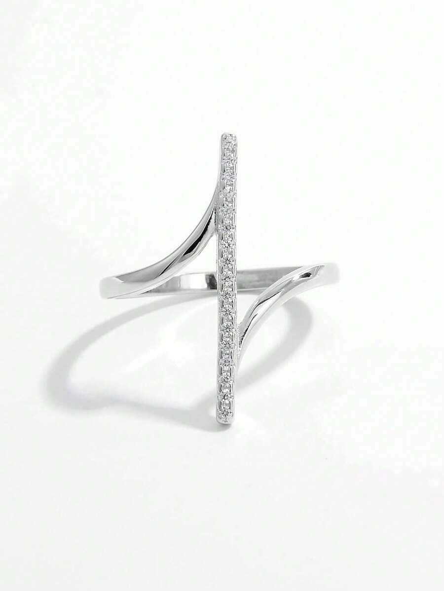 Vaerine 1pc Elegant & Creative & Unique & Personalized 925 Silver & Cubic Zirconia Design Ladies' Ring For Date To Show Elegant Gift