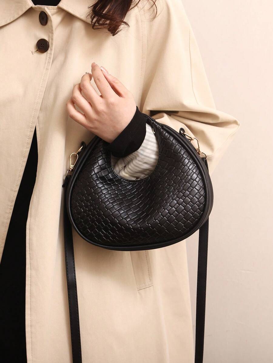 1 Pieza Bolso De Mano De Mujer Tejido De Pu De Color Sólido Con Cierre De Cremallera, Bolso De Hombro Con Forma De Media Luna De Estilo Vintage, Adecuado Para Citas, Uso Diario O Regalo