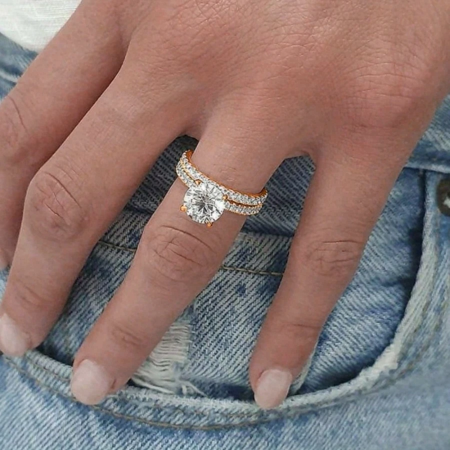Classic Round Cubic Zirconia Ring Set, Suitable For Women's Daily Wear