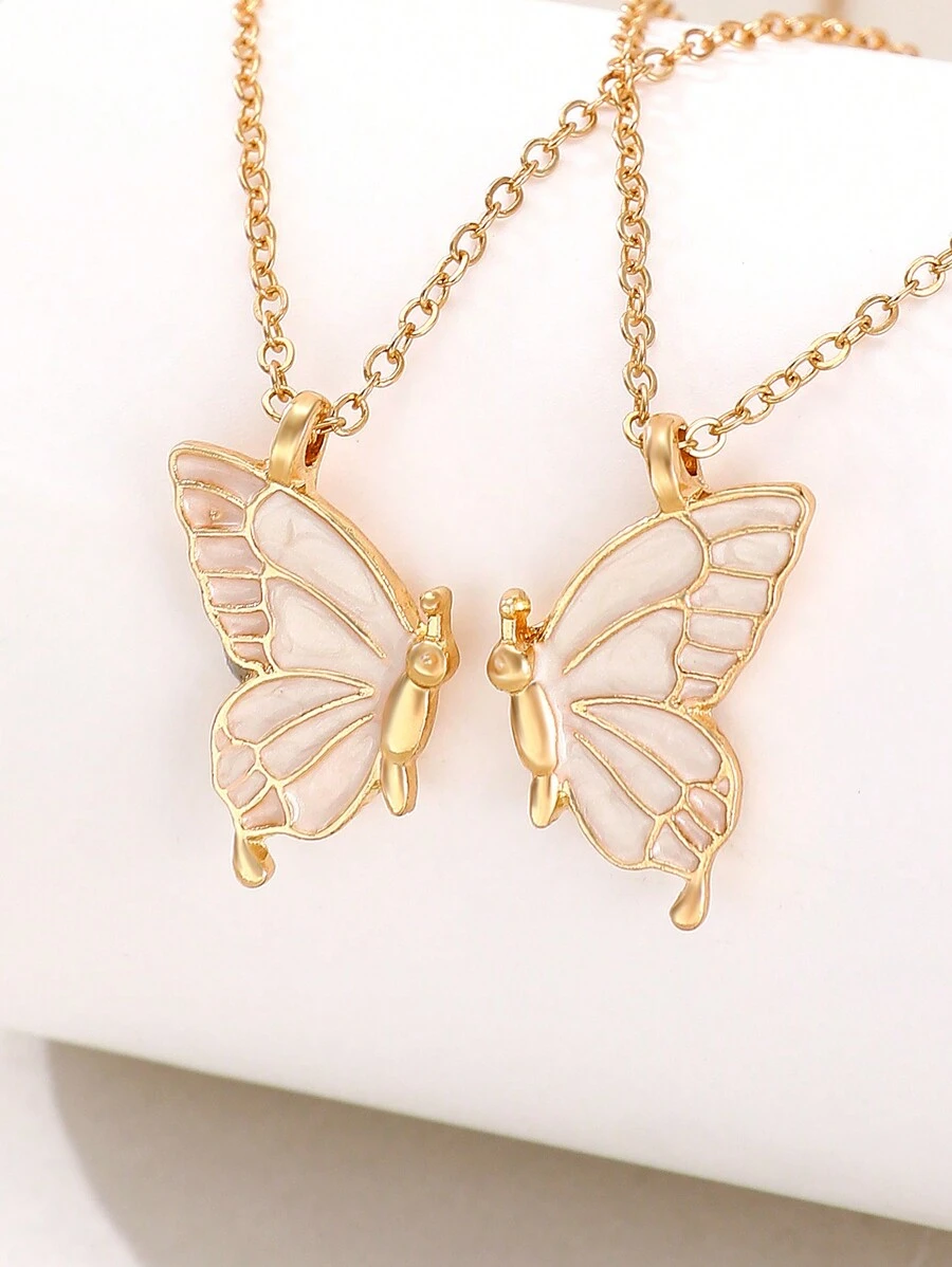 2pcs Fashionable Butterfly Couples Necklace, Valentine Day Gift, Friendship Necklace, Clothing Accessory Valentines,Mom,Mother,Mother's Day,Gift