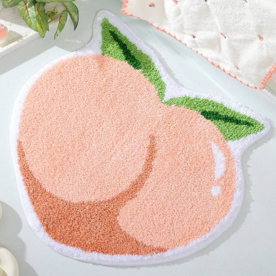 Deramhy Home 1 Stück Pink Peach Badematte, Badematte Für Das Badezimmer Fruit Shaped Badewannenteppich Badewannenflauschiger Duschmatten Waschbar Rutschfest