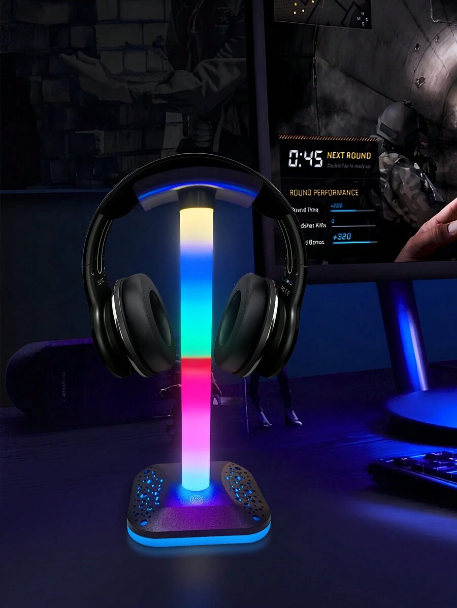 Rgb Colored Headphone Stand With Hook, Multi-Functional Desktop Holder For Earphones, Headsets Or Headphone Accessories Display