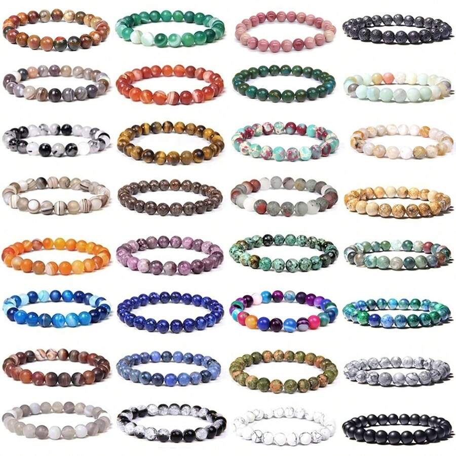 1 stuk 8 mm Prachtig Veel kleurig Steen Helende kristal Stretch Kraal Armbanden Voor mannen en vrouwen Casual Juwelen Feest