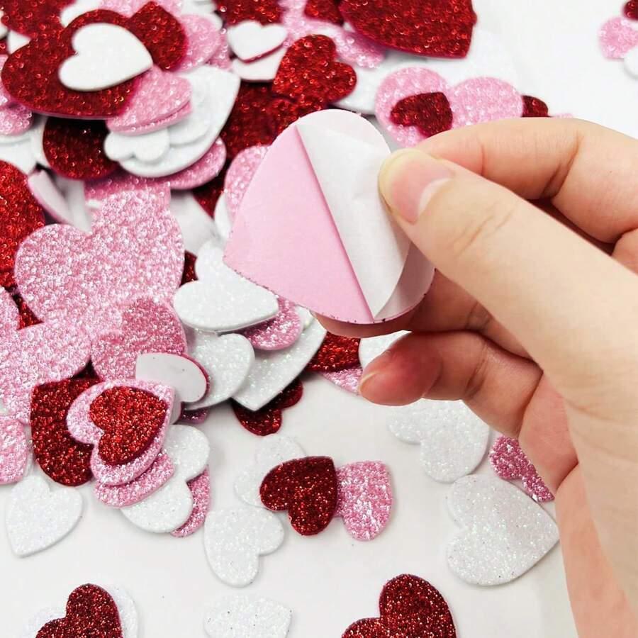 60 Stücke, Schaum-Glitzer-Aufkleber DIY Herz-Klebeaufkleber für Geschenkboxen, Taschen, Grußkarten, Partydekorationen, Party-Aufkleber für Geschenkanhänger, Dekorationen, witzige Feiertagsgeschenke Valentinstag Dekoration, kreative herzförmig, Geschenk für Freundin, Mutter, Hochzeitssaison, Schulmaterial, Rückkehr zur Schule