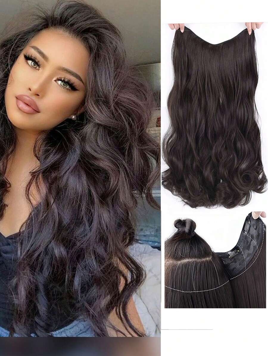 V-Shape Synthetic Hair Extension, Curly & Wavy Texture Clip-In Hair Extension, Thick Hair Piece For Hair Extensions & Hairpieces