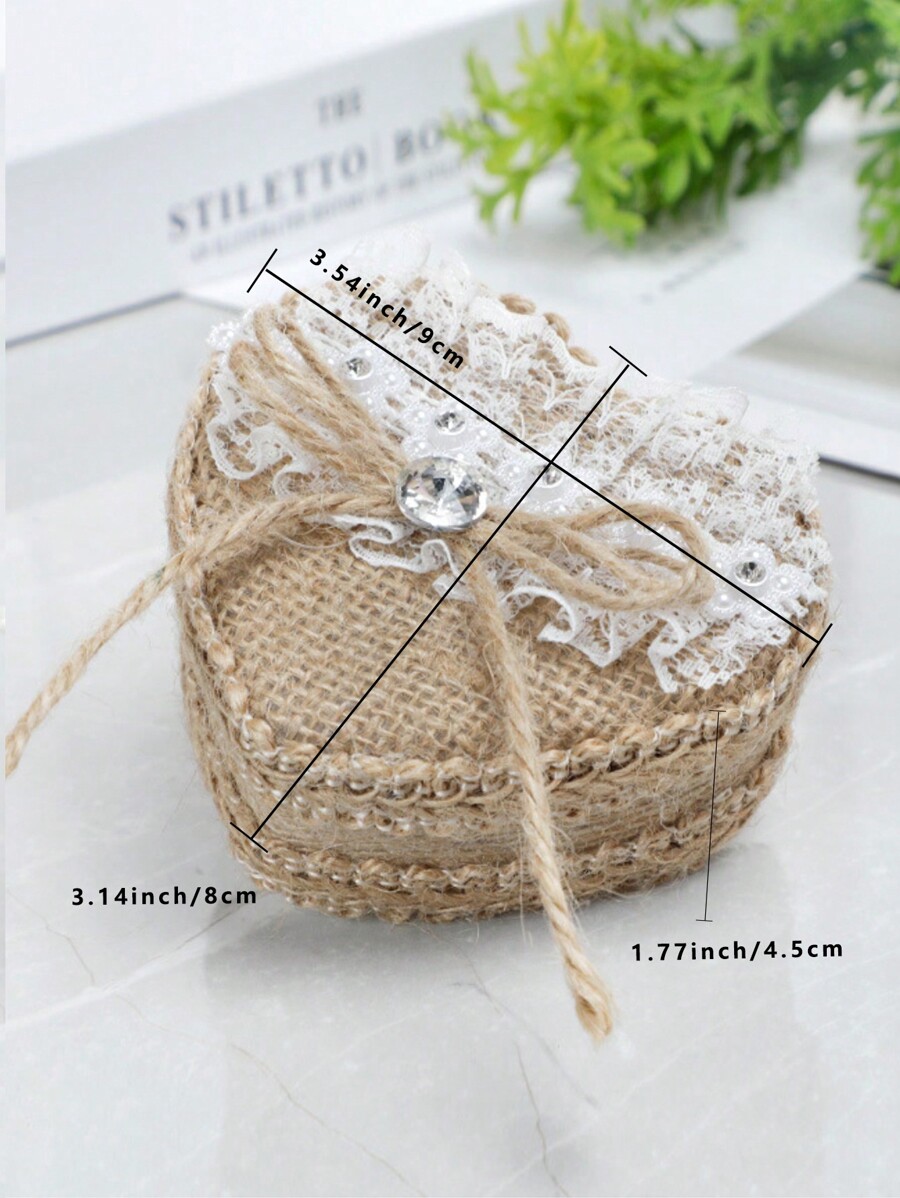1pc Linen Heart Shape Ring Box (Ring Not Included) Love Valentine'S Day