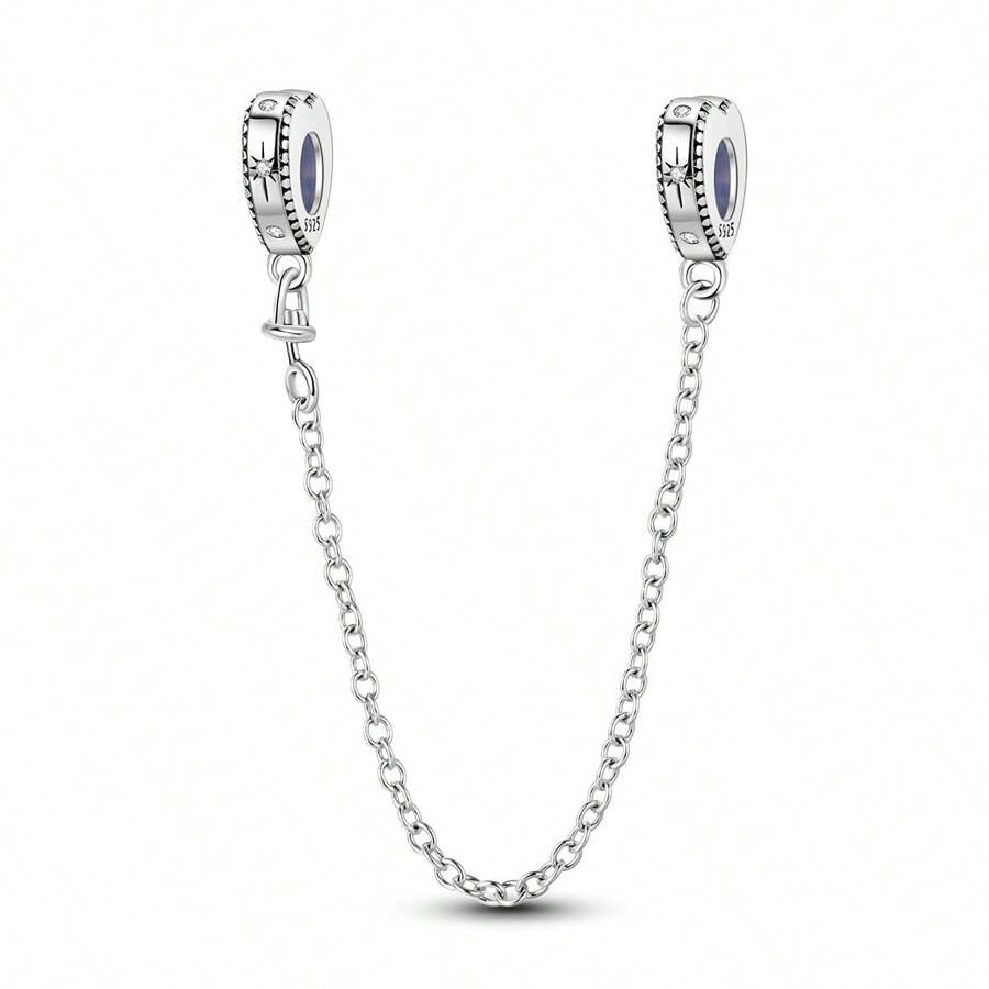 925 Sterling Silver Dew Drop Love Safety Chain Charm Pendant Fit Original Bracelet DIY Charms Fine Jewellery Birthday Gifts