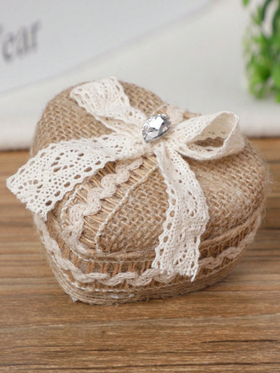 1pc Linen Heart Shape Ring Box (Ring Not Included) Love Valentine'S Day