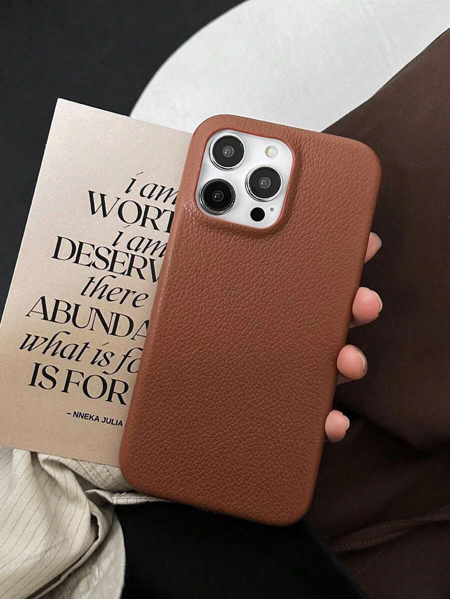 Basic Phone Cases Chic High-End Solid Color Litchi Grain Leather Phone Case Compatible With IPhone 16 Pro Max/15 Pro Max, Apple 14 Pro Max, 13/14 Pro, 11 New Model, 12 Pro Max, Minimalist And Fresh Design, Anti-Fall