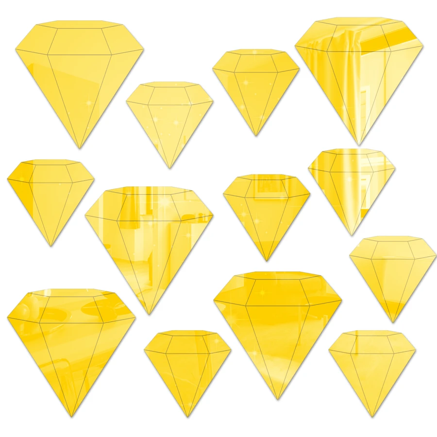 Deliquadros Espelho Decorativo Acrílico Aplique Diamante Kit 13 Peças Decoração Artesanato Prata Dourado Rose