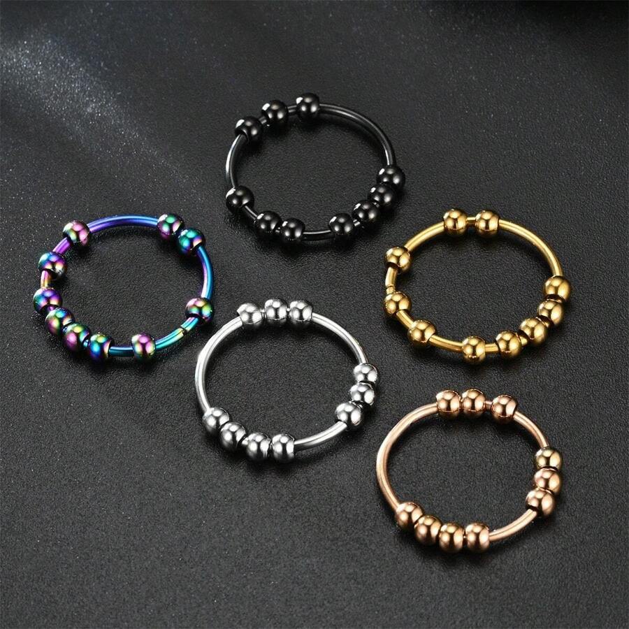 1 Pièce Dix Perles Spinning Stress Relieving Anxiety Rings Pour Les Couples