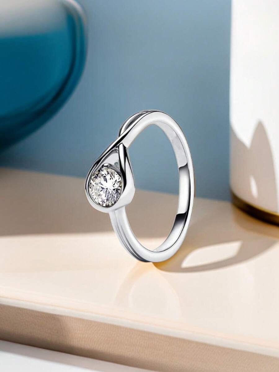 1pc Simple & Compact Cubic Zirconia Engagement Ring, Suitable For Women, Ideal For Valentine's Day, Wedding, Proposal