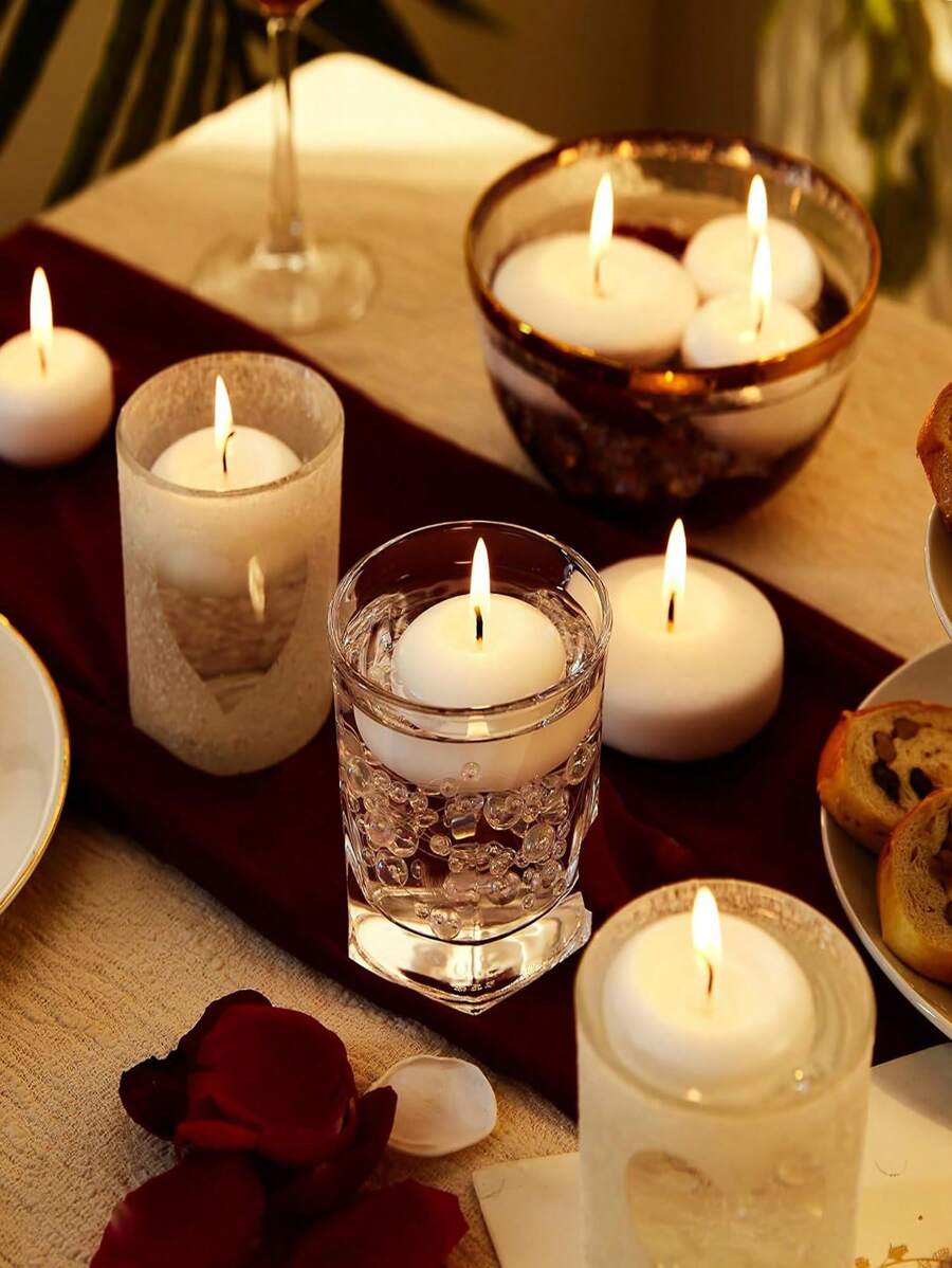 Bougie D'eau Flottante Blanche Dans Une Tasse En Verre, 10 Pièces, Pour Fête À La Piscine, Mariage En Plein Air, Photographie, Anniversaire, Décoration De Dîner Romantique