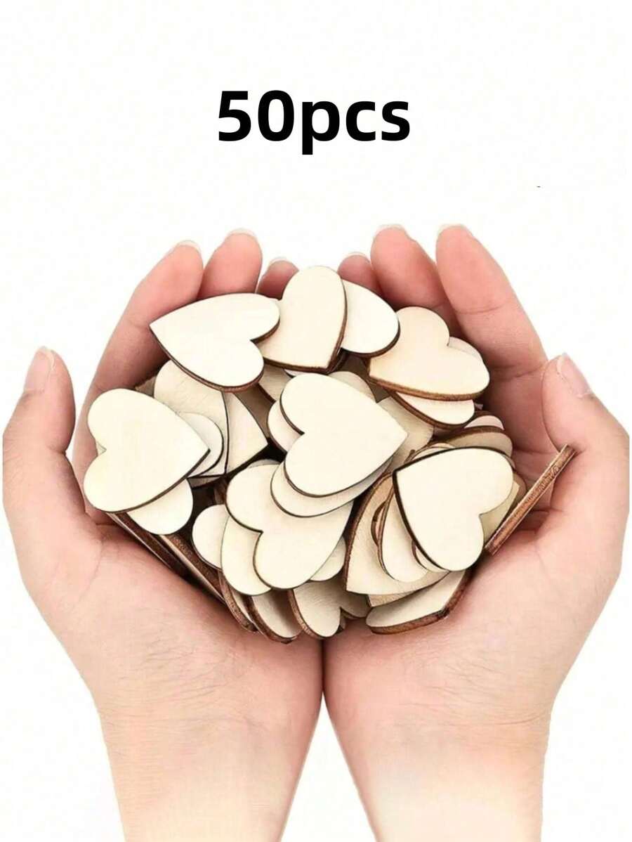 50pcs/paquet Tranches De Bois En Forme De cœur Non Polies De 2 Pouces Pour Bricolage