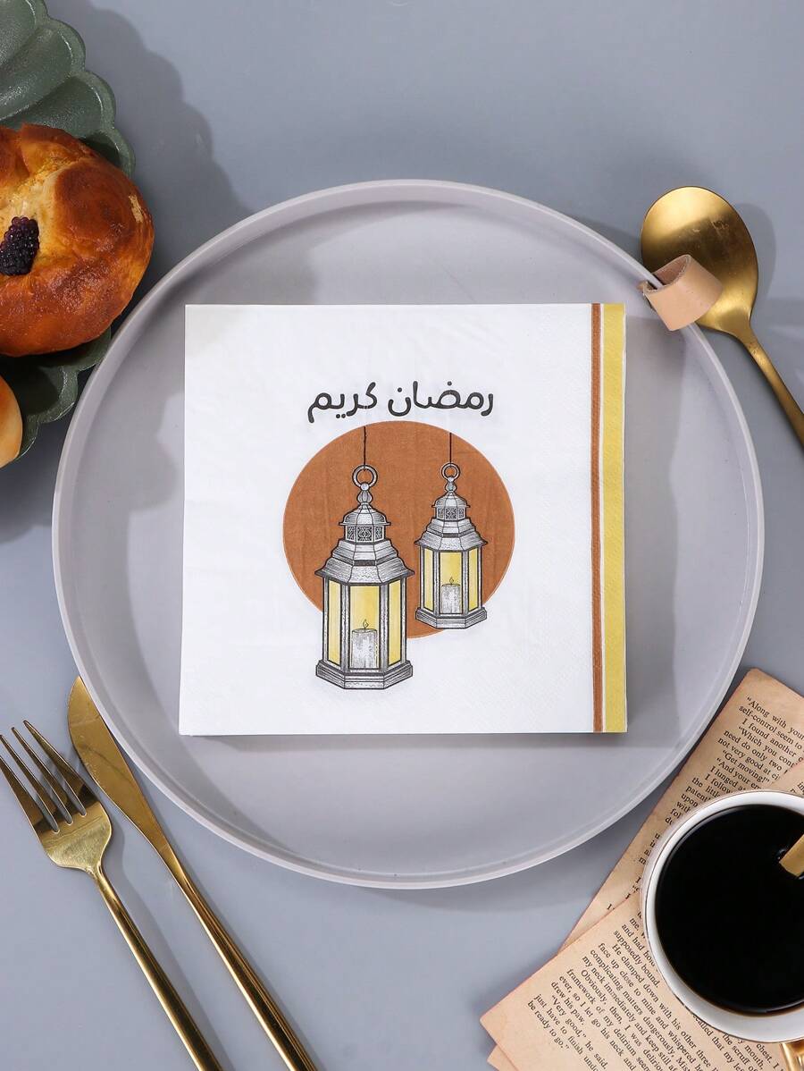 2024 New Design Moon & Colorful Light Pattern Colored Printed Square Disposable Napkins For Party And Dinner Table, 20pcs