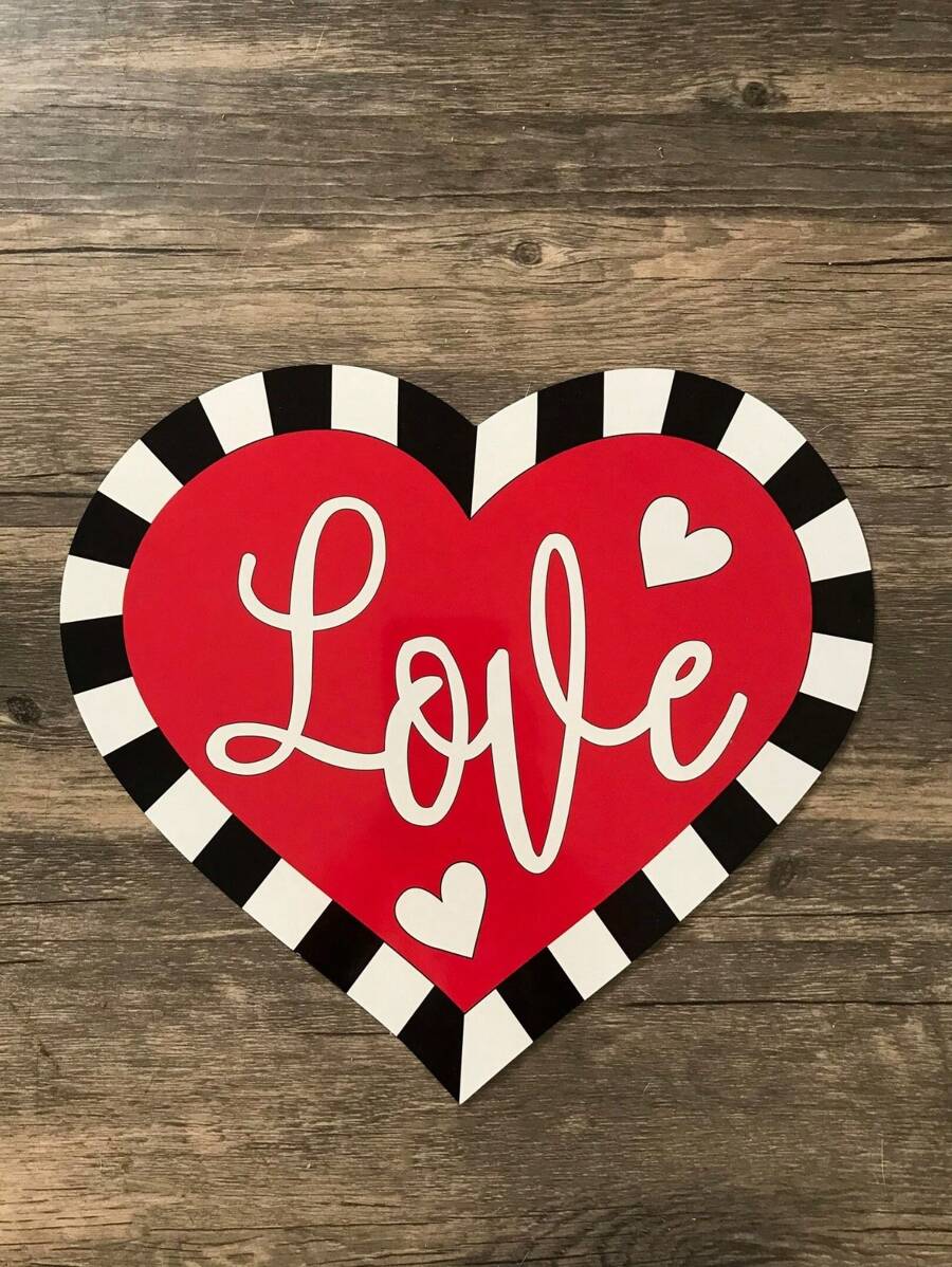 1 pieza Placa decorativa de madera con forma de corazón para el Día de San Valentín con diseño impreso, adecuada para sala de estar, dormitorio, exterior y otras escenas, decoración del hogar, decoración de habitación, decoración de pared