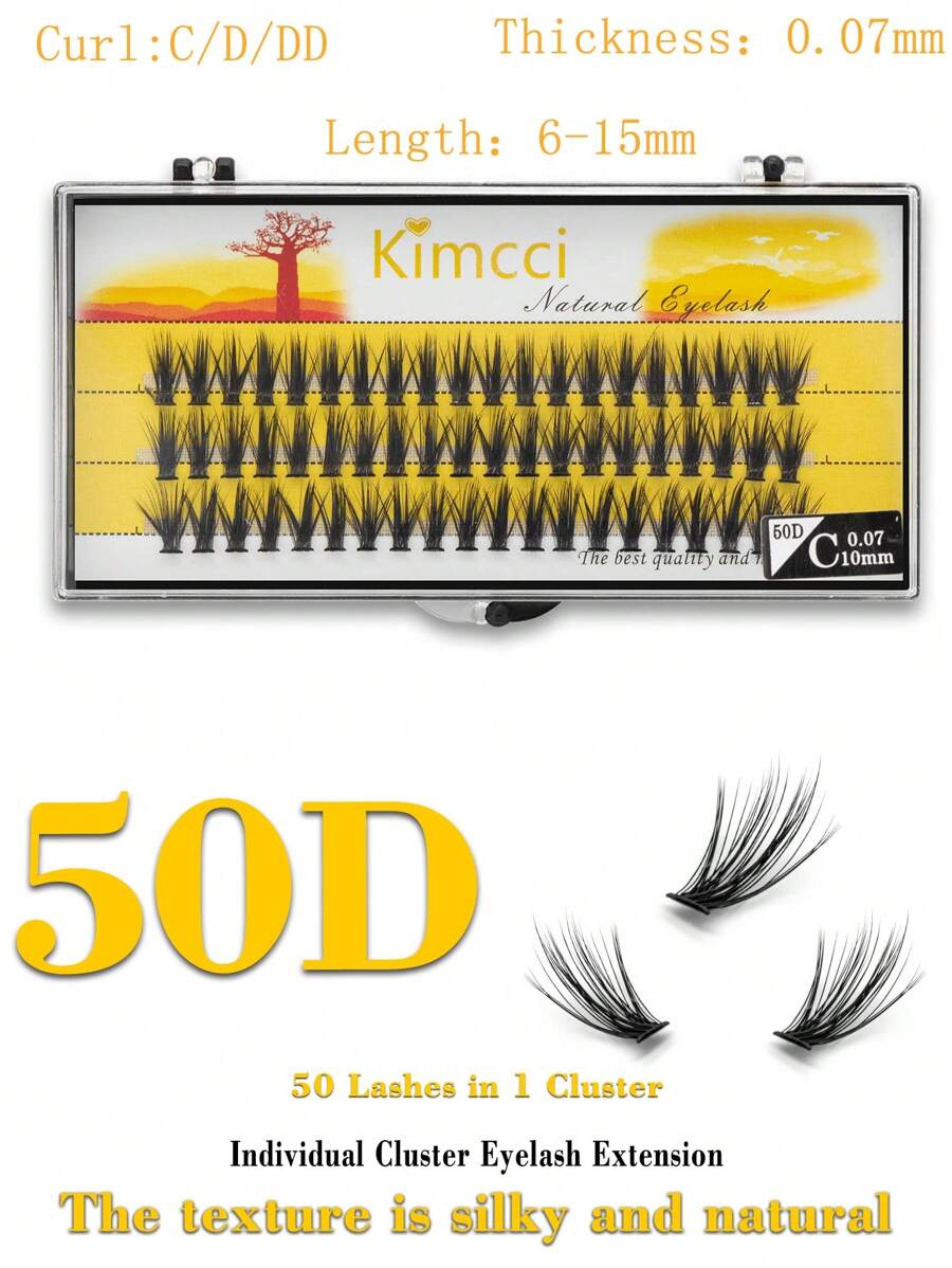 KIMCCI 60 Cluster Weiche Und Seidige 50d Schwarz Aufkleb-false Wimpern Für Augen Dekoration, Dicke 0,07, Locke C/d/dd, Länge 6-15 Mm
