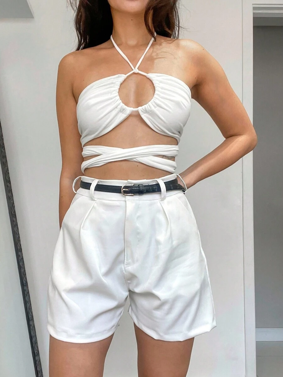 Short Alfaiataria Feminino Bermuda Cintura Alta Básico Forrado Bolsos Frontais Chic Casual Fashionista Pinterest Elegante It Girl Minimalista Gringa Verão Primavera Outono Claro Elegante
