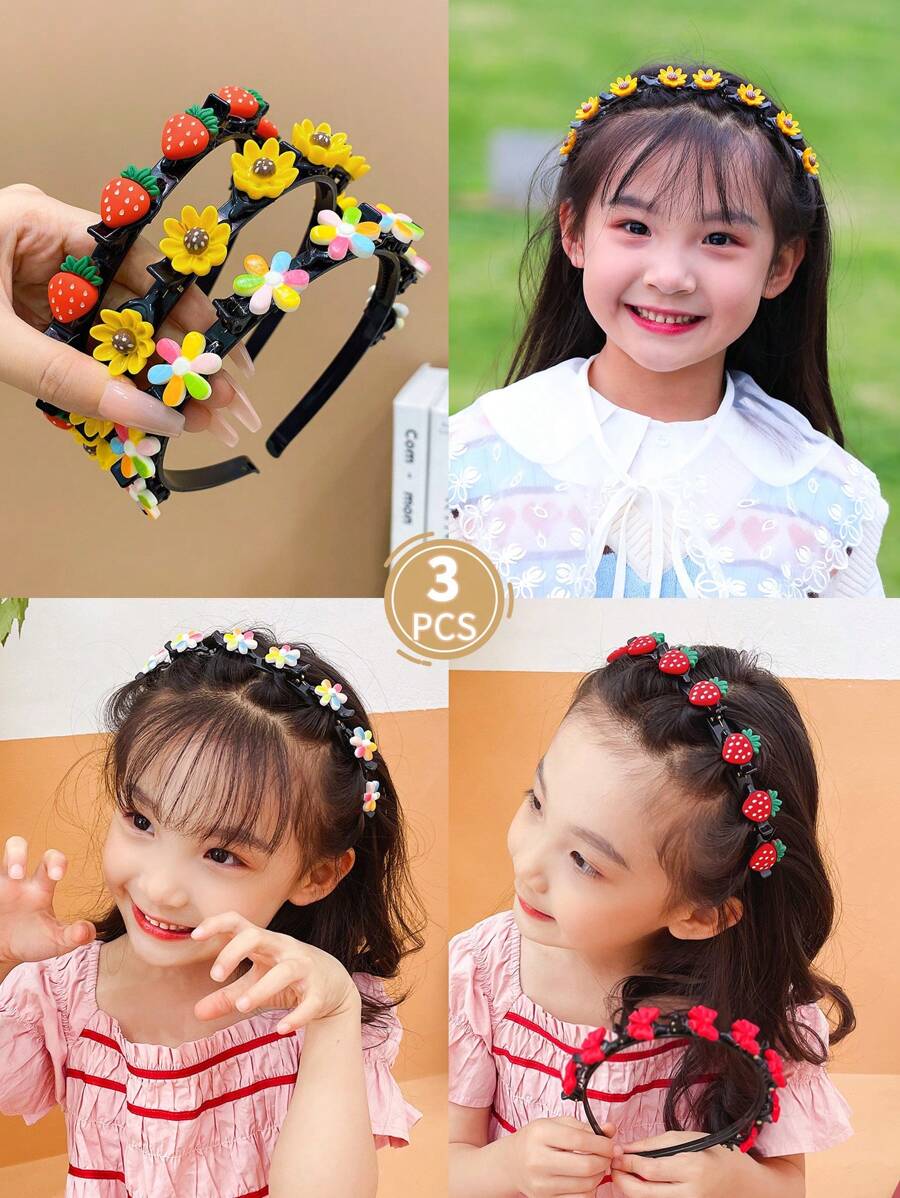 3 Piezas Aro De Pelo Trenzado Dulce Y Lindo Para Niñas En Multicolor