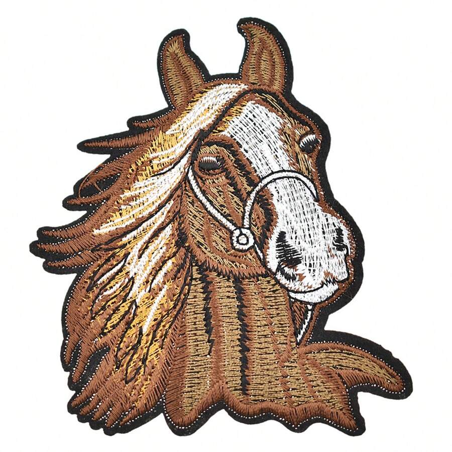 1 Pieza Parche Bordado Cabeza De Caballo, Con Soporte Adhesivo, Estilo Accesorio De Ropa De Bricolaje