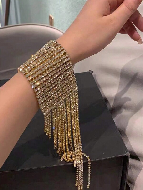 Bohemian Style Full Crystal Hand Jewelry For Bride, Fringe Back Hand