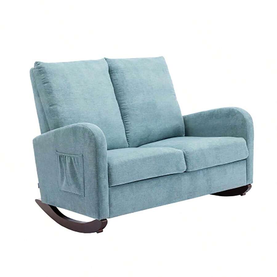 Rocking Chair Upholstered Mid Century Modern Rocker Oversized Wingback Armchair For Living Room