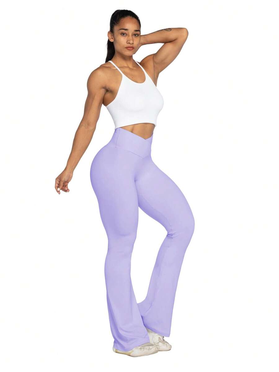 Women S Nude Sensation High Elasticity Yoga Peach Hip High Waist Stretchy Waist Slim Fit Flared