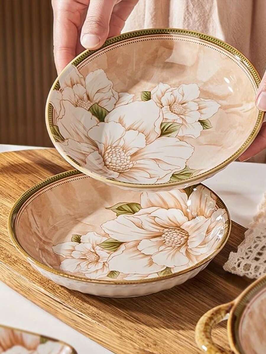 3 piezas de platos de cena de cerámica de 7 pulgadas con diseño de flor de camelia japonesa, regalo de Navidad