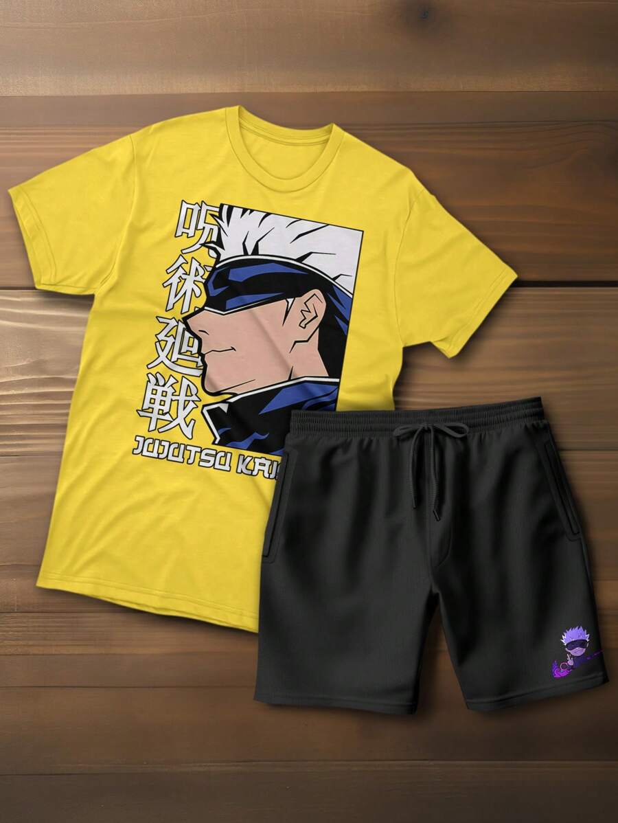 Kit Camiseta e Bermuda Moletom Confortável GOJO SATOU KAISEN E SATOU N DARK