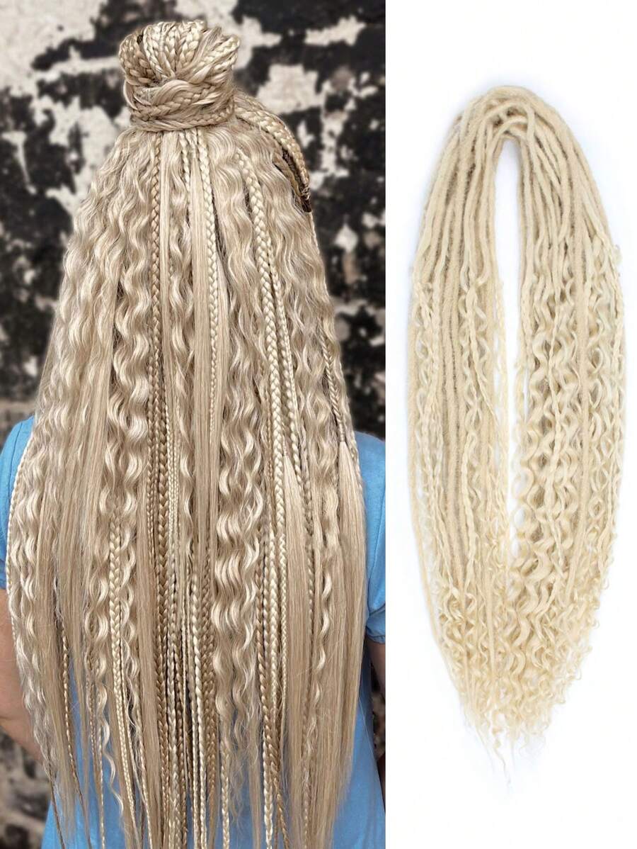 24" 3 In 1 Mixed Double Ended Dreadlock Extensions 15 Strands Handmade Synthetic DE Dreadlock Extensions Sets Hippie Dreadlock Style For Woman