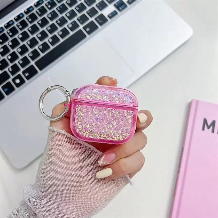 Étui en silicone pour Apple Airpods 1/2/Airpods Pro/Airpods 3/Airpods Pro (2e génération) avec arbre de Noël rose, strass à la mode et gouttes (écouteurs non inclus)