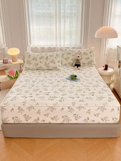 1pc Quilted Bed Sheet, Fitted Sheet, Soft And Breathable Bedding, Skin-Friendly Mattress Cover Protector, All Seasons, For Twin, Full, King, Queen Size, Machine Washable, Home Textile, Bedding Gifts,