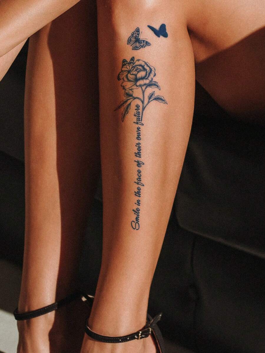 CAT QUEEN ART Tatuaje temporal semipermanente con patrón de mariposa, flores, margaritas y palabras con jugo herbal, duración de 7-14 días sin desvanecimiento ni deslumbramiento, adecuado para brazo, muñeca, pecho, abdomen, espalda, 1 pieza,tatuajes maquina para tatuar tatuajes falsos