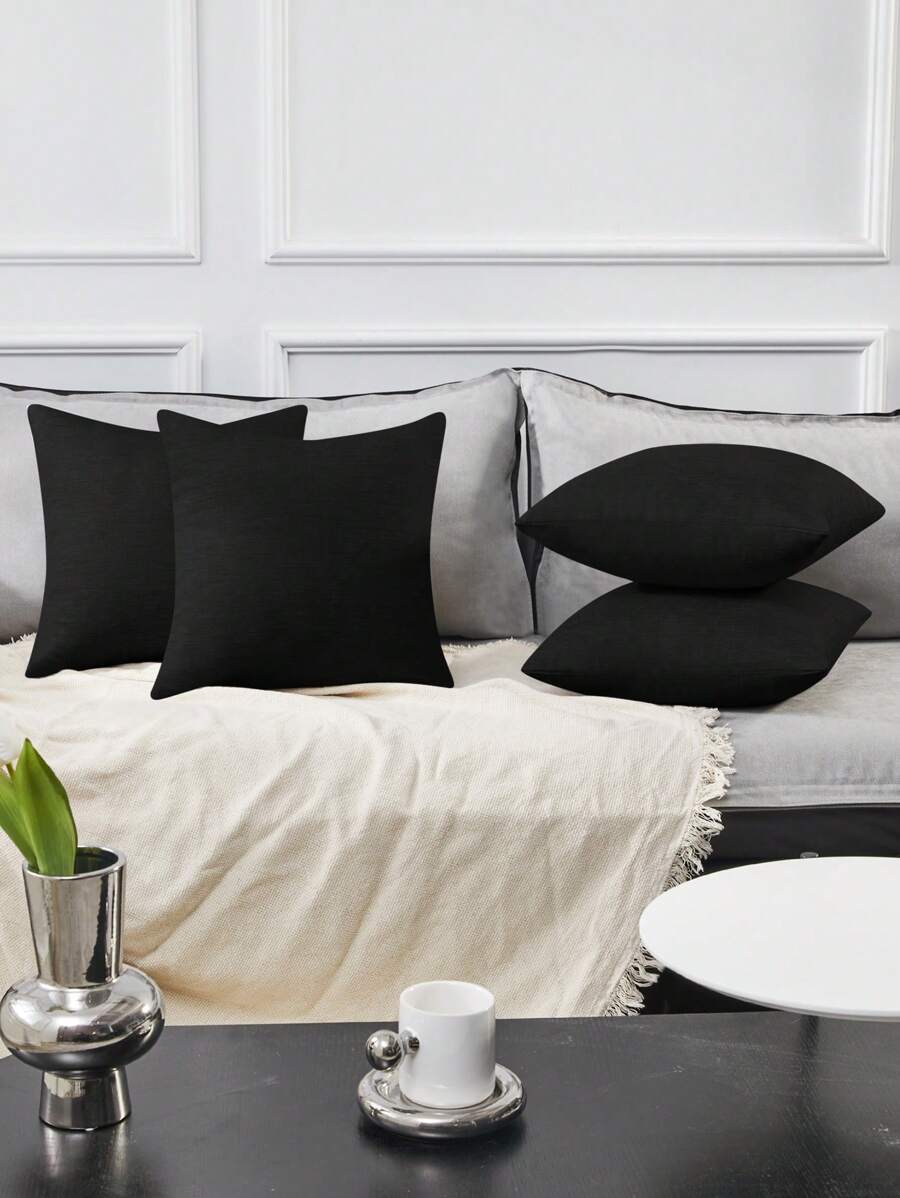 4 Pcs Pillow Covers For Living Room, No Insert - Faux Linen Cushion Covers For Couch, Square Throw Pillow Cases For Sofa, Set Of 4, Case Only