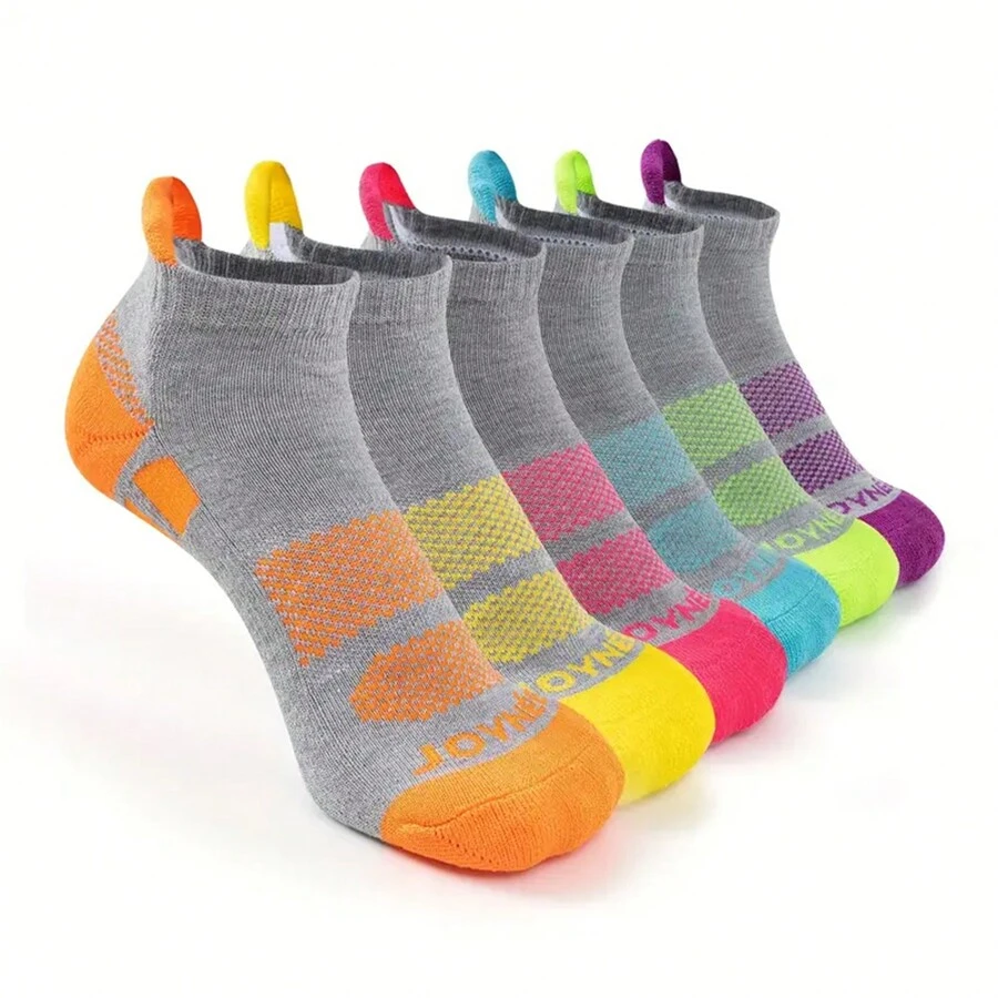 6 Pairs Women Sporty Colorful No-Show Socks With Arch Support And Cushioned Sole, Various Sizes, Comfortable & Soft, Ideal For Running, Jogging, Fitness, Hiking, Cycling, And Everyday Wear, Gym