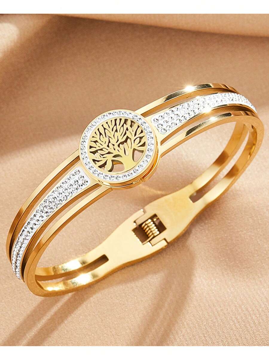 1pc Popular Stainless Steel Vacuum Plating Tree Of Life Bracelet, Simple And Versatile High-End Luxury, Exquisite And Creative, Ideal For Daily, Valentine's Day And New Year Gift,Mom,Mother,Mother's Day,Gift
