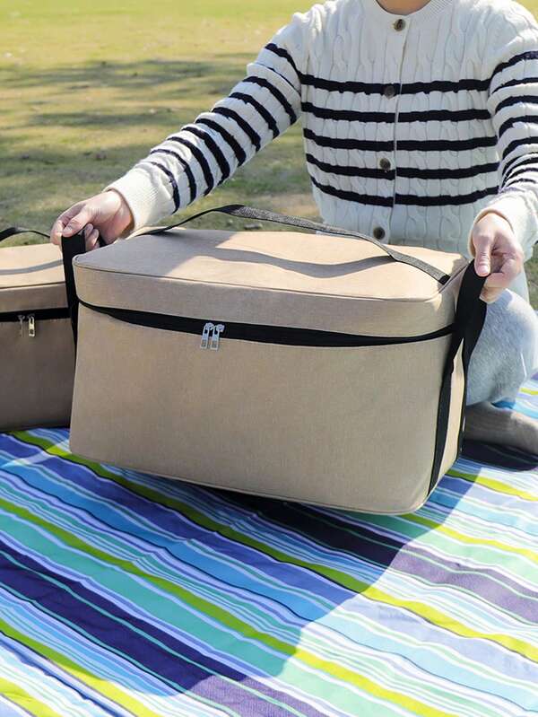 1pc Square Lunch Box Carry Bag With Aluminum Foil Lining For High