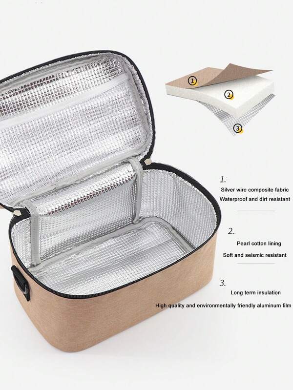 1pc Square Lunch Box Carry Bag With Aluminum Foil Lining For High