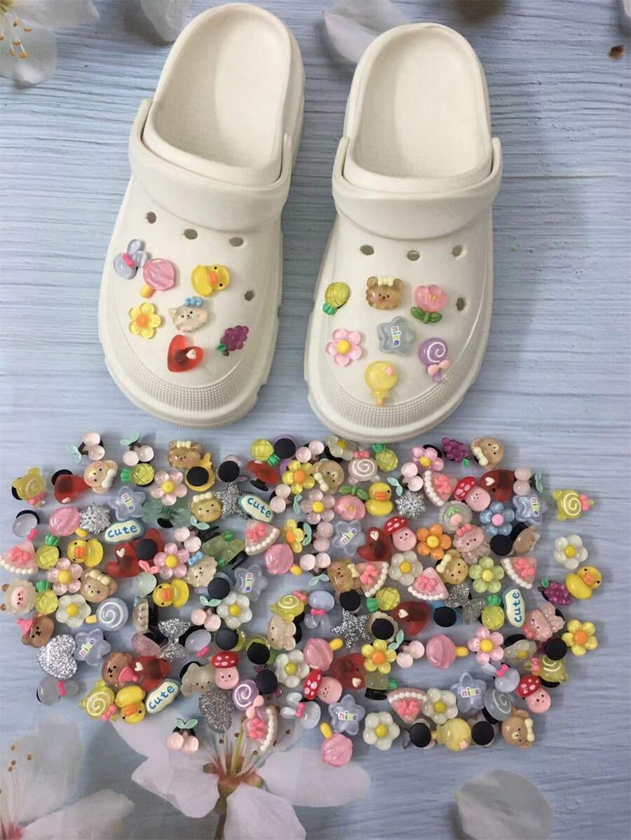 20 piezas/set Charms decorativos de agujeros transparentes de color aleatorio para zapatos (No estilo integrado)