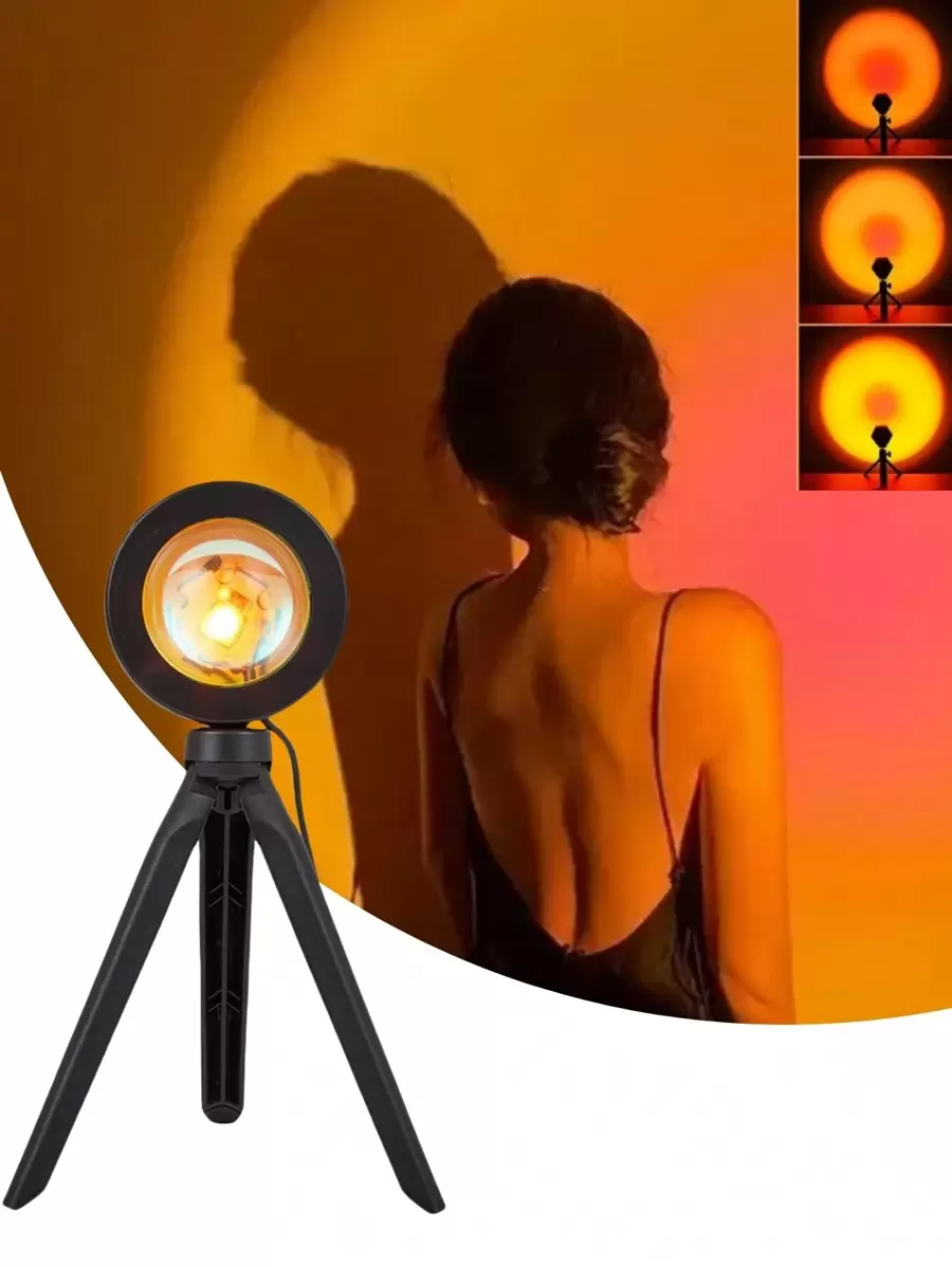 Luminária Sunset Por Do Sol Luz Projetor Led Ideal para Fotografias e Vídeos Atmosfera Festa Mini Usb Laranja Gradiente Ambientação Rainbow