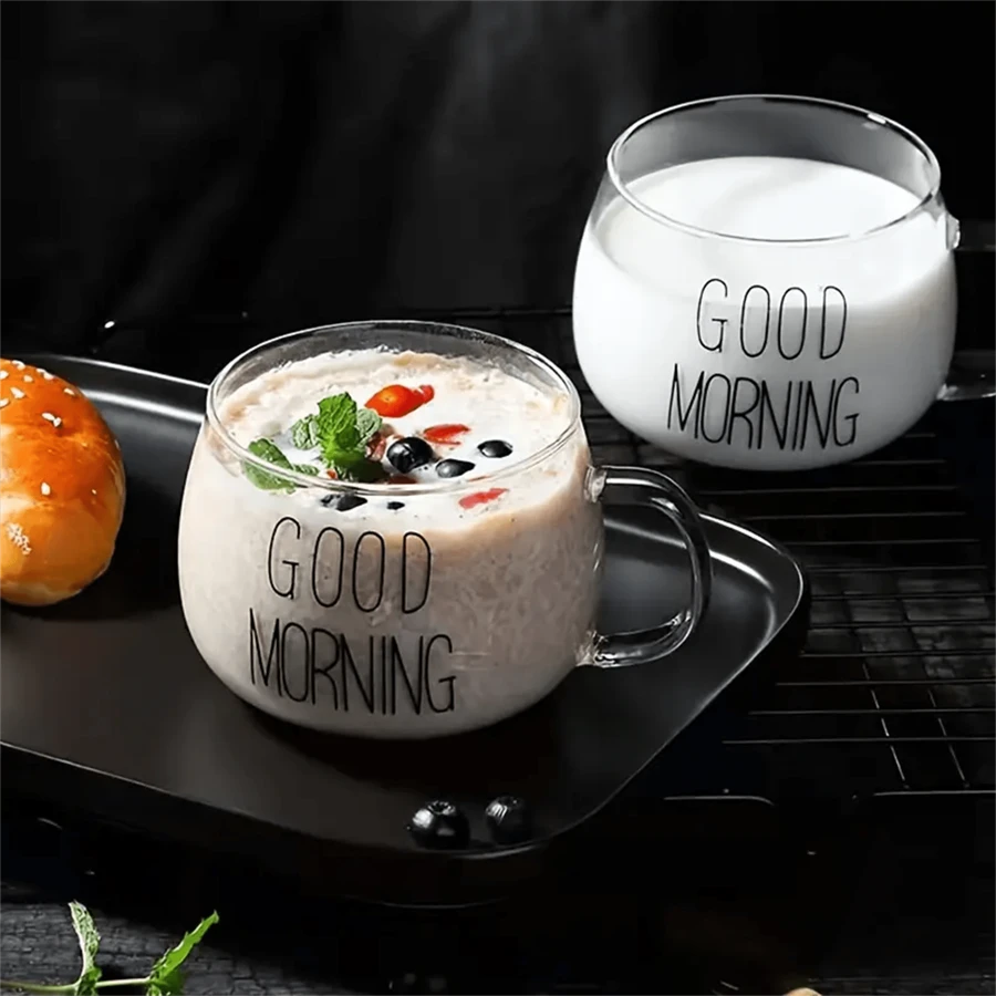 1 Pièce, 350 Ml Mug En Verre, Tasse D'eau Transparente, Tasses À Café, Verre À Avoine Pour Le Petit Déjeuner Pour Le Jus, Le Lait, Le Thé Et Plus Encore, Verrerie D'été Comme D'hiver
