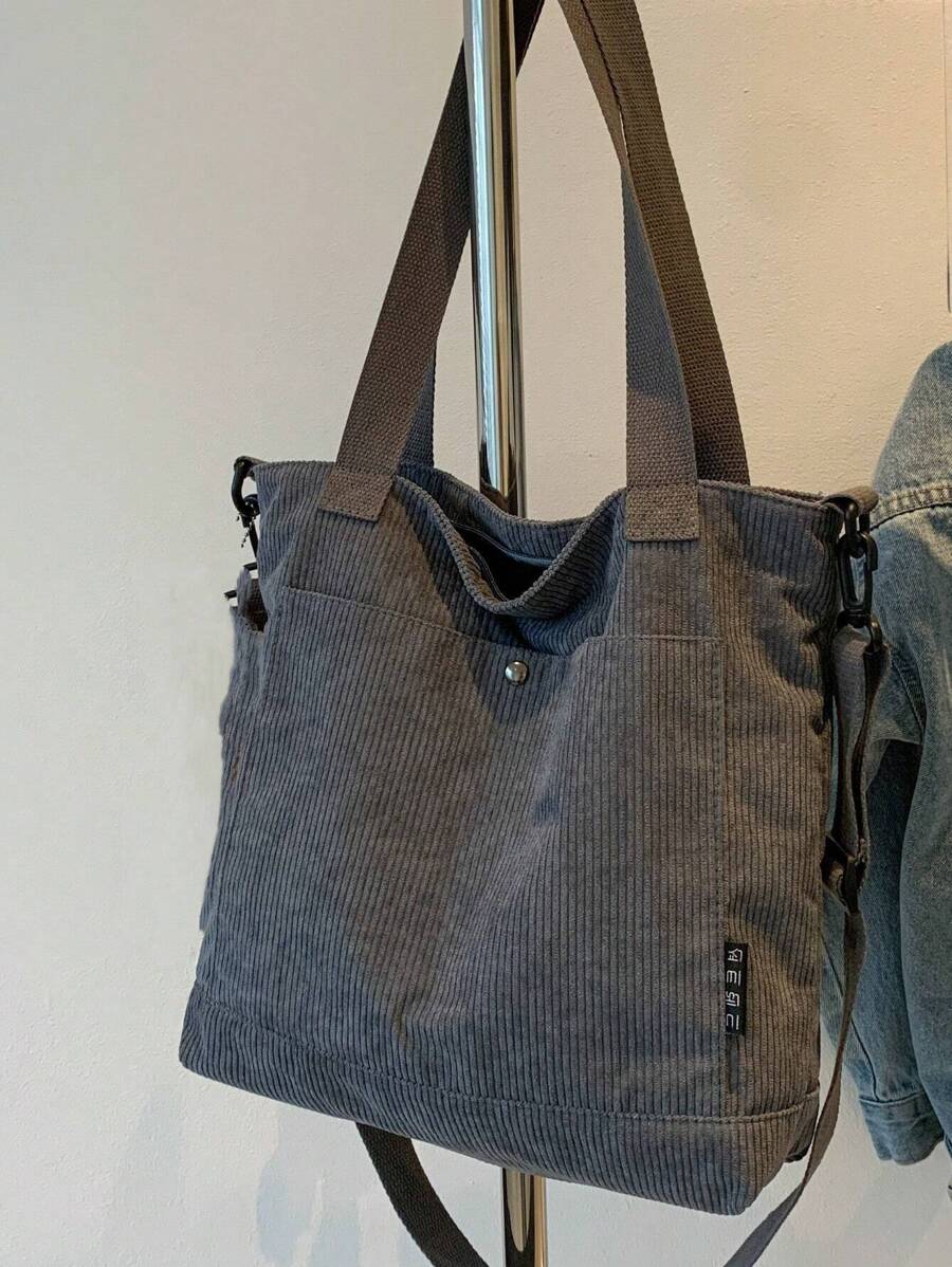 Bolso de hombro cruzado de pana con mucha capacidad, bolso de compras, bolsas de tela para estudiantes, con múltiples compartimentos, perfecto para la playa, la escuela, el trabajo y el uso diario