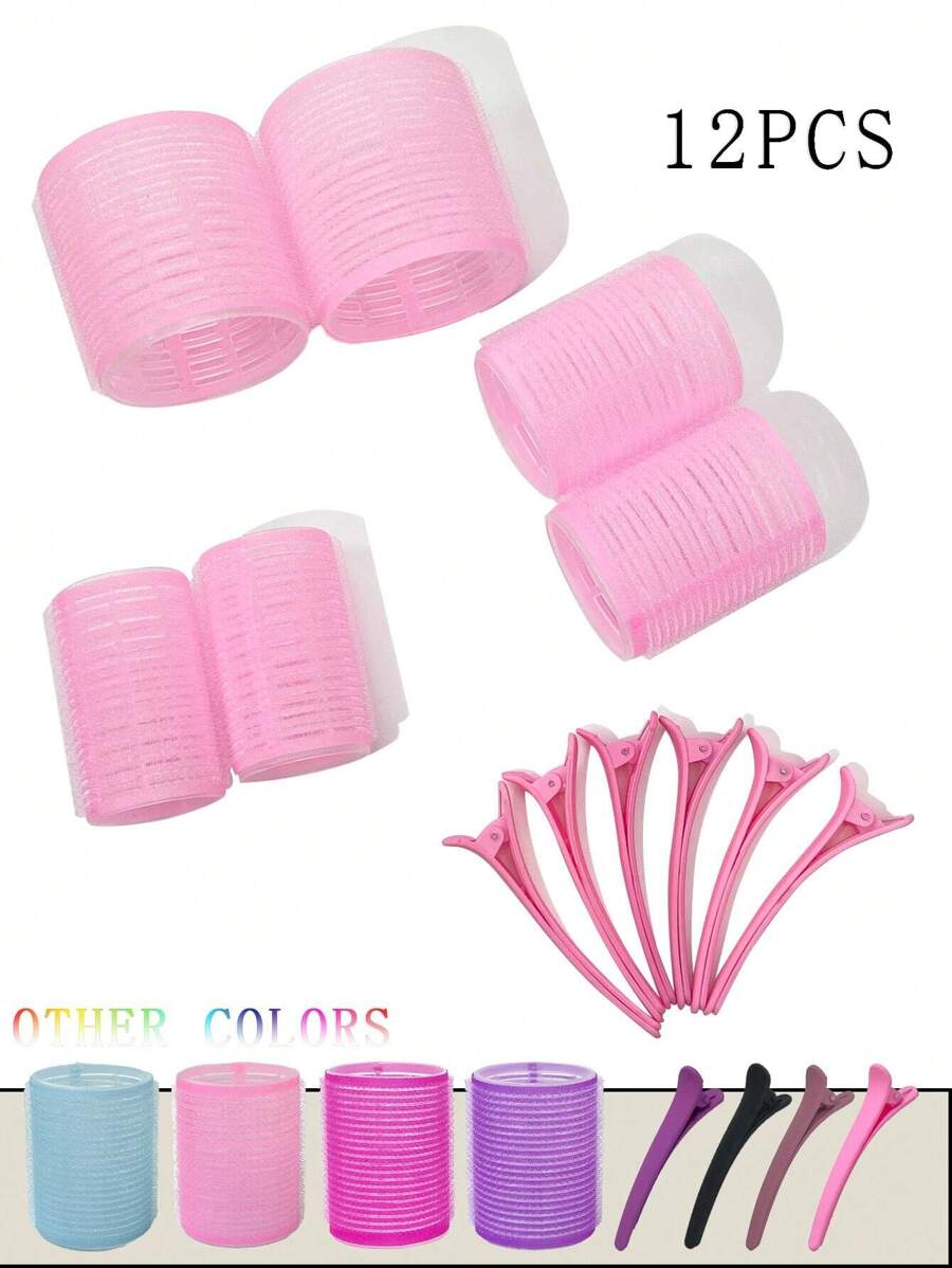 12-Piece Hair Roller Fluffy Curly Air Fringe Roll Self-Adhesive Hair Roll Hook And Loop Free Perm Multi-Size Hair Clip Duck Lip Tray Clip One Line Needle Lip Clip Clip For Barbershop,Valentine's Day Couple As Gift Hair Accessories Tool