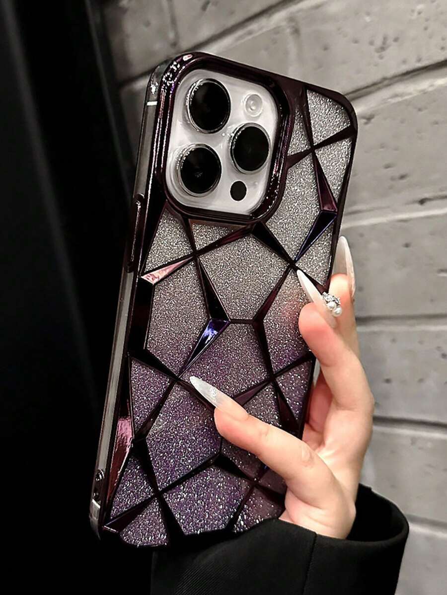 Apple Compatible With IPhone 16 Electroplated Geometric Gradient Bling Phone Case Compatible With IPhone 16 15 Pro Max 14 13 12 11 Pro Max Anti-Drop Soft Silicone Cover