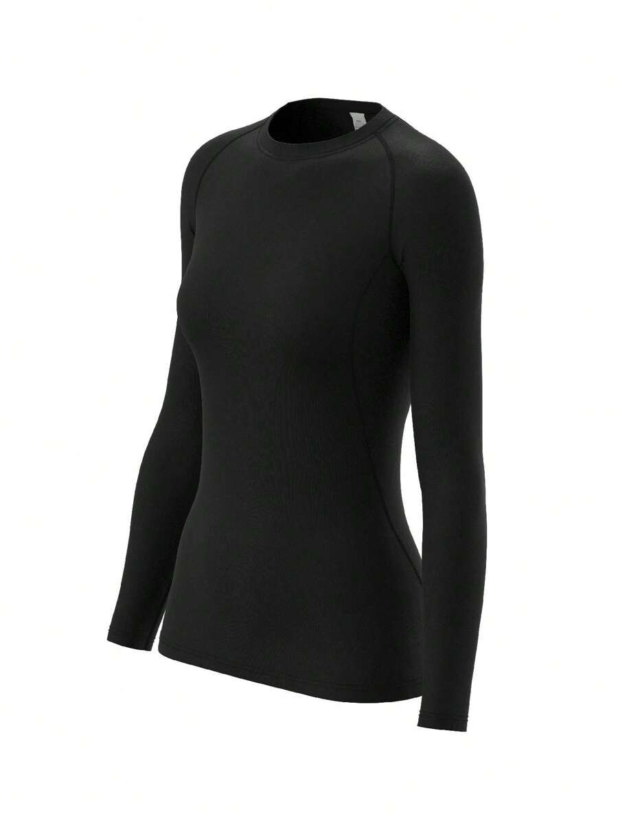 Solid Color Compressed Outdoor Fitness Round Neck Long Sleeve Sports T-Shirt, Summer