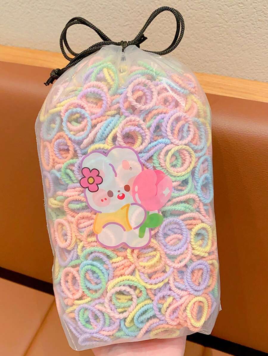 300 Pcs/Bag Children Cute Cartoon Elastic Hair Bands Baby Girls Lovely Srunchies Rubber Bands Kid Hair Accessories Set,Bag Only Show,OPP Bag Packing