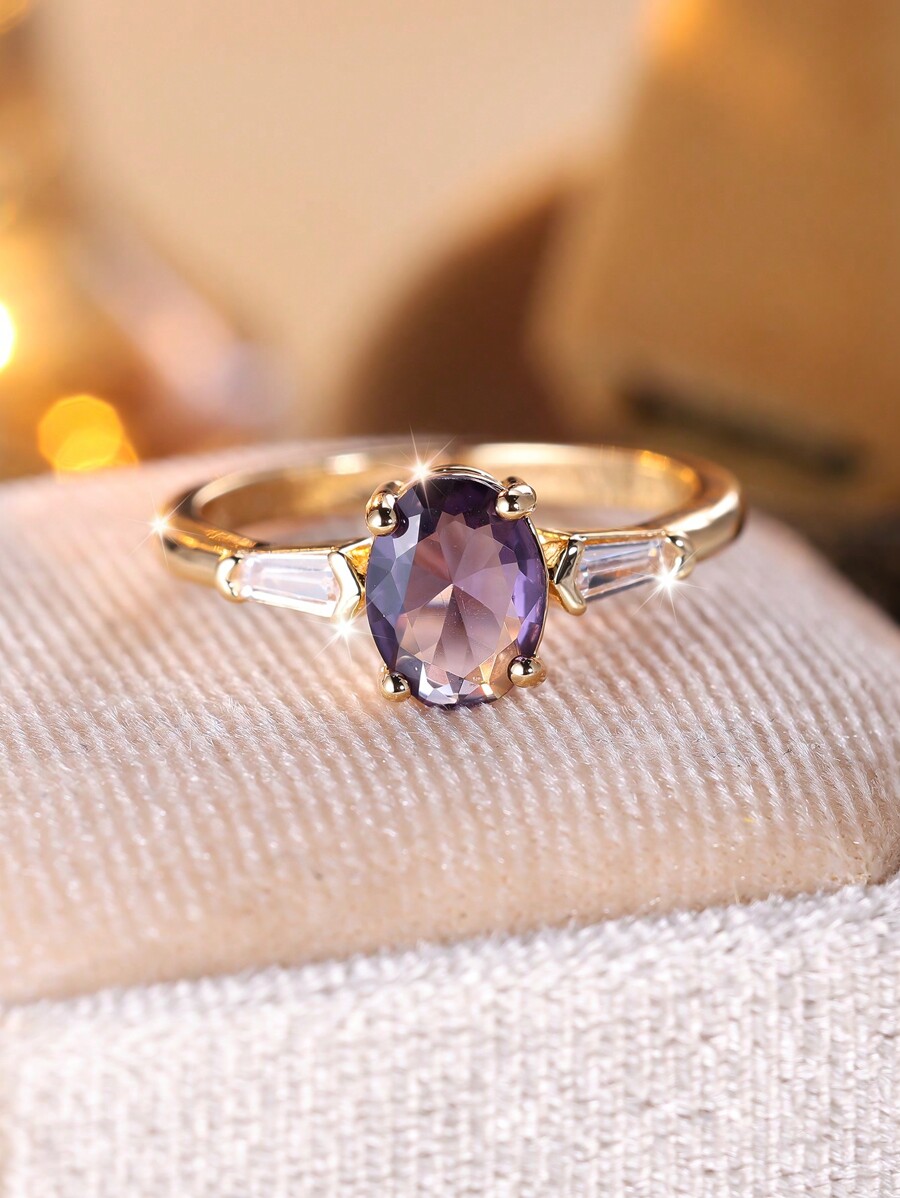 1pc Elegant Purple Promise Ring For Women With Delicate Prong Setting