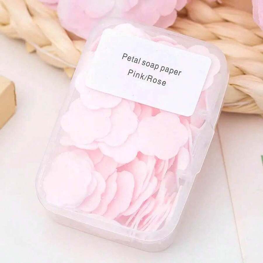 1 Pieza Papel De Jabón Rosa Portátil Mini Con Caja De Jabón, Ideal Para Viajes Y Actividades Al Aire Libre, Hojas De Jabón De Manos Desechables Con Fragancia Floral